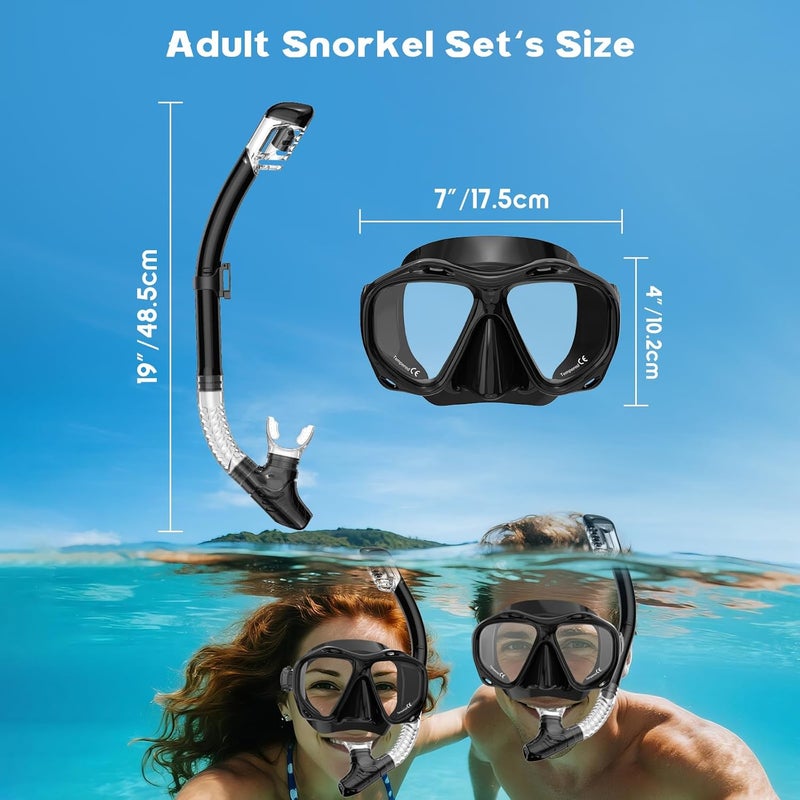 wutrye Snorkeling Gear for Adults, Dry Top Snorkel Mask Set, Diving Scuba Mask, Swimming Goggles with Nose Cover, HD Tempered Glass Panoramic Swim Freediving Anti-Leak Anti-Fog Travel Packages - Image 4